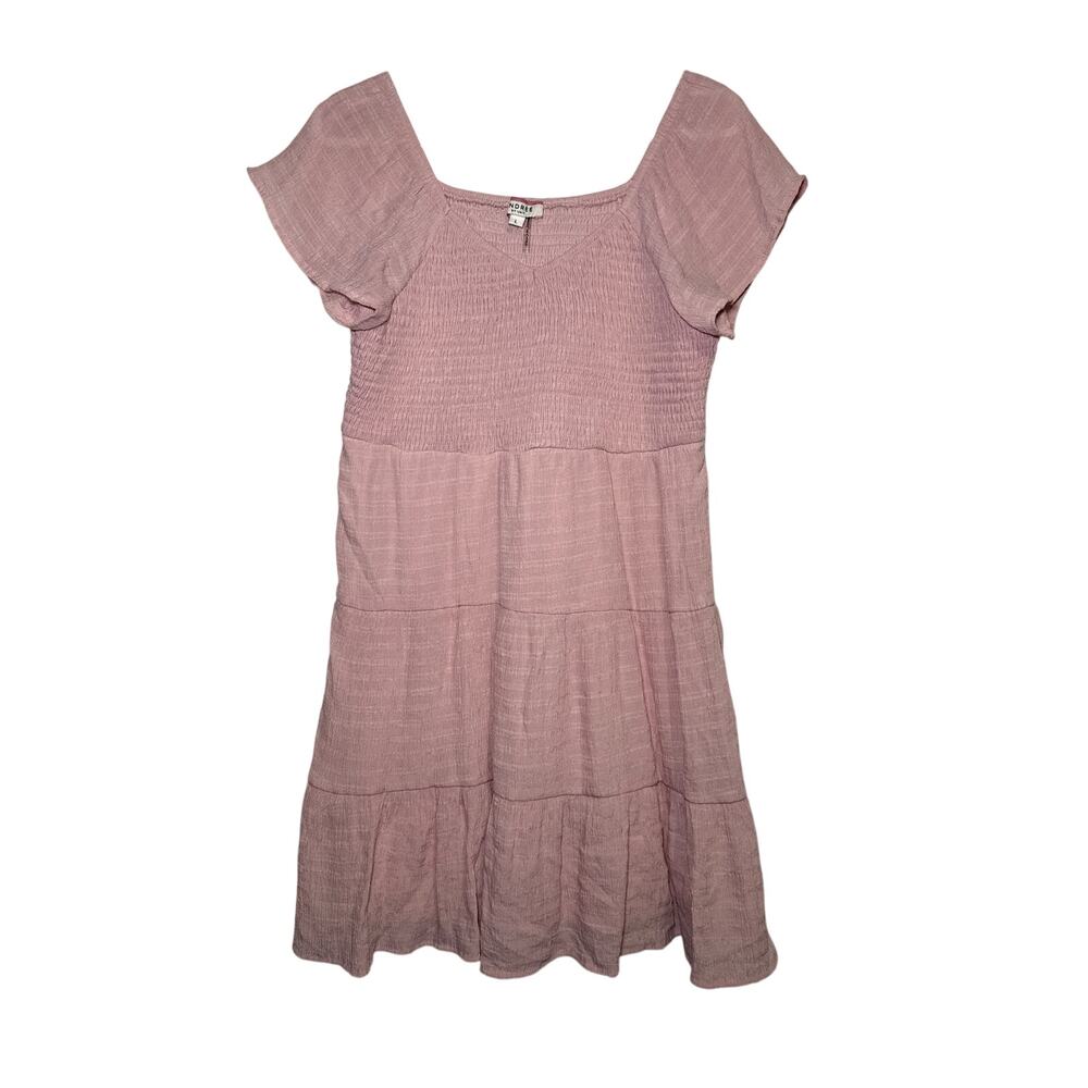 Andree‎ by unit pink babydoll smocked flutter sleeve tiered dress womens large